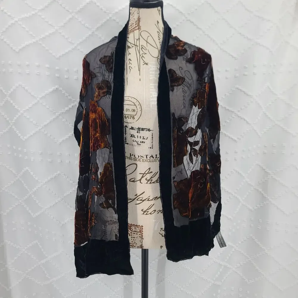 Laura Leigh Ltd floral burn out velvet silk scarf black Goth Whimsigoth Witchy